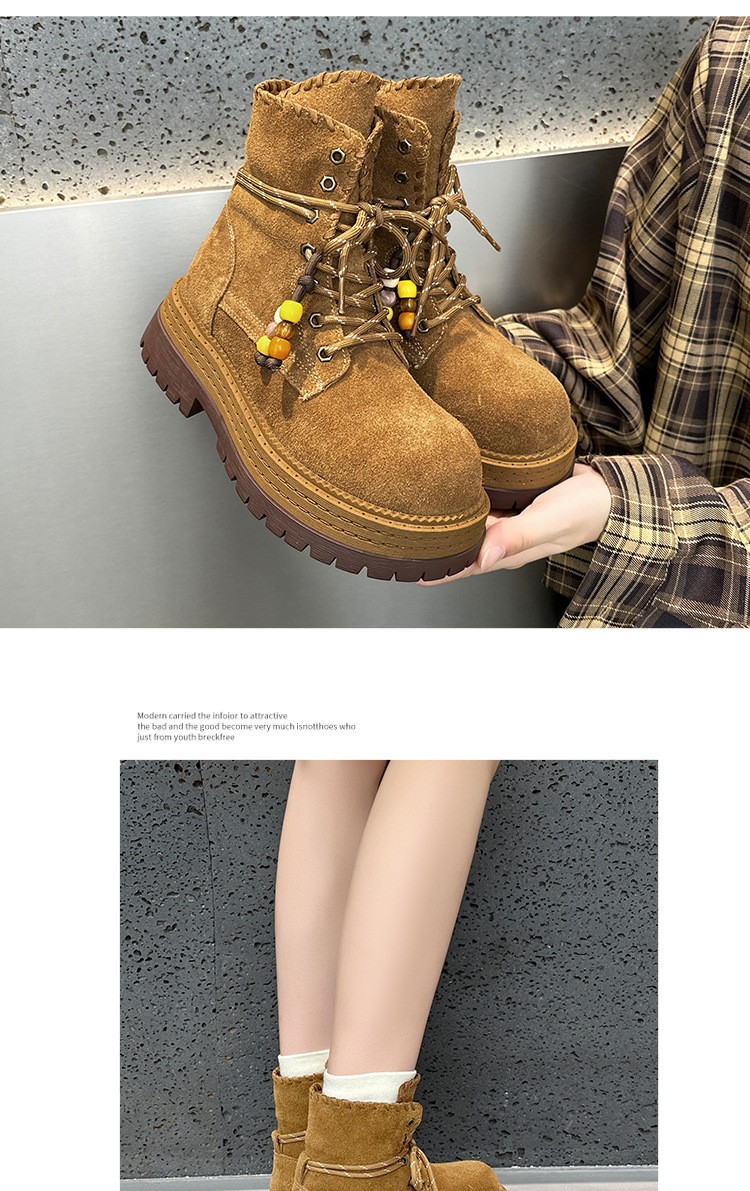 Real Leather Suede Ankle Boots Womens Platform British Thick Soled Casual Shoes