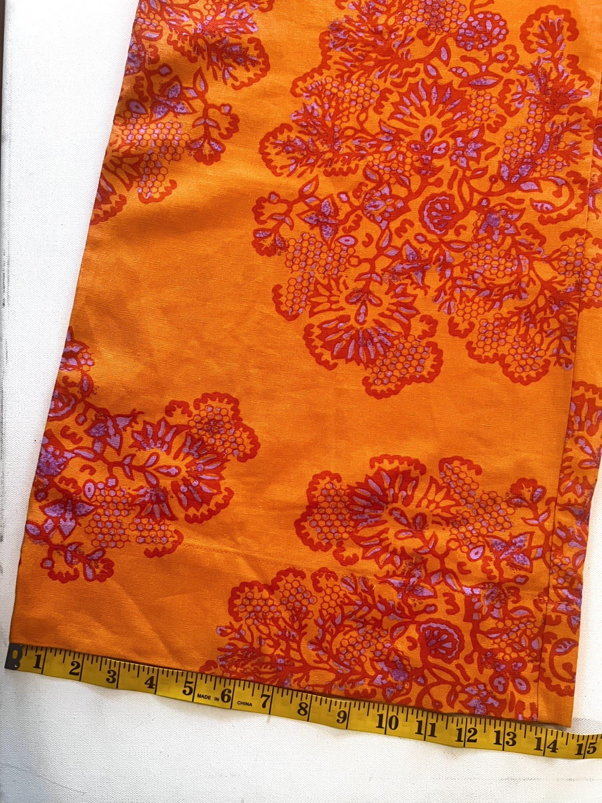 Caroline Constas Wide Leg High Waist Linen Pants Sz Medium Orange Purple Paisley