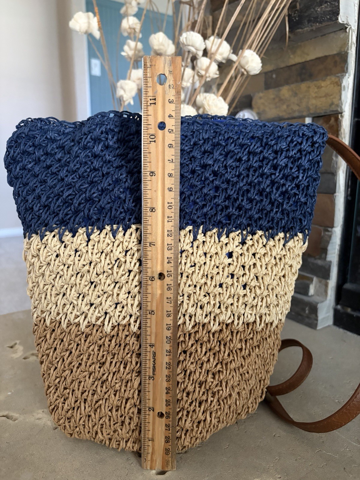 Sun N Sand Colorblock Crossbody Bag Blue/Beige/Brown Leather Strap Snap Lined
