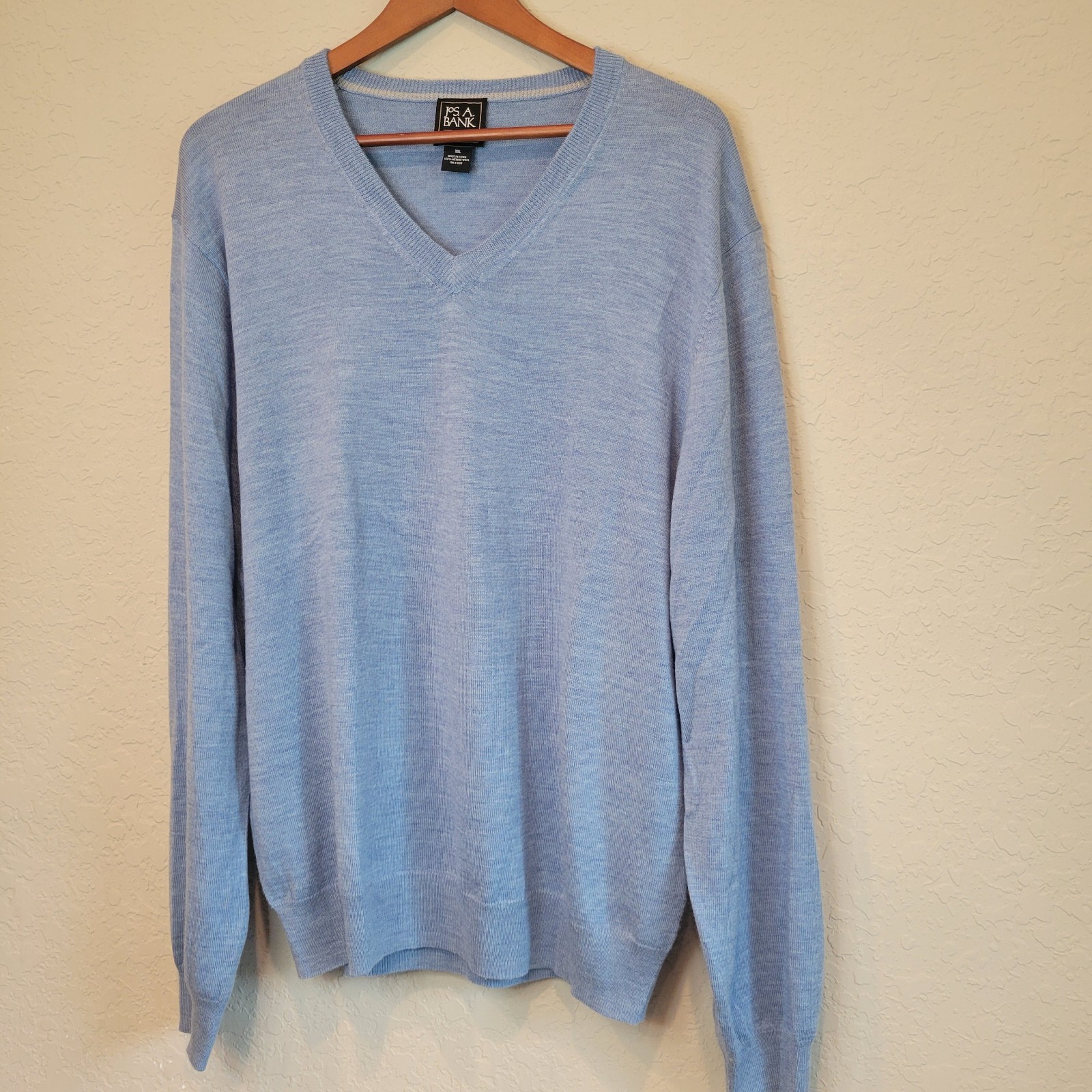 Jos. A. Bank Traveler Men’s 100% Merino Wool Blue V-neck Sweater Pullover 2XL