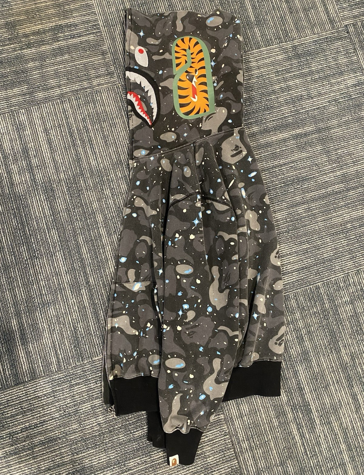 A Bathing Ape BAPE Space Camo Shark Full Zip Fleece Cotton Hoodie Gray Men’s L
