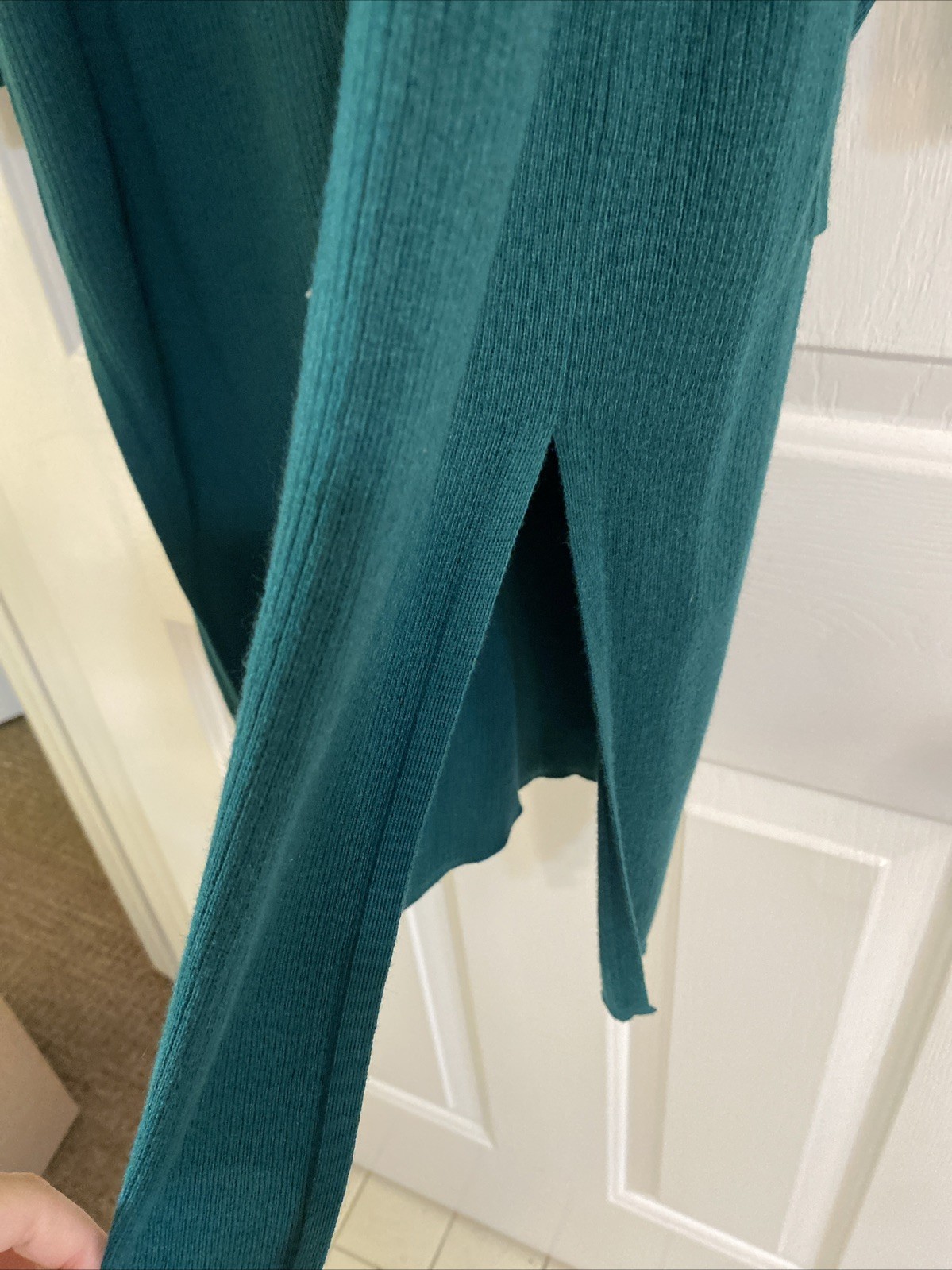 J. Jill Wearever Longline Cardigan Knit Sweater Green Sz L Rayon Blend