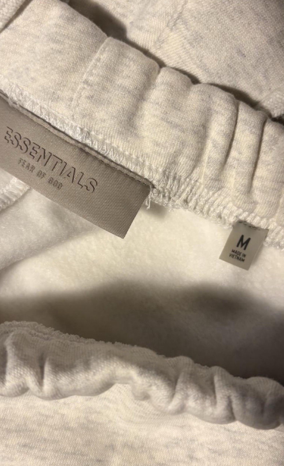 Essentials Fear of God Light Oatmeal Sweat Shorts Elastic Waist Pockets Logo