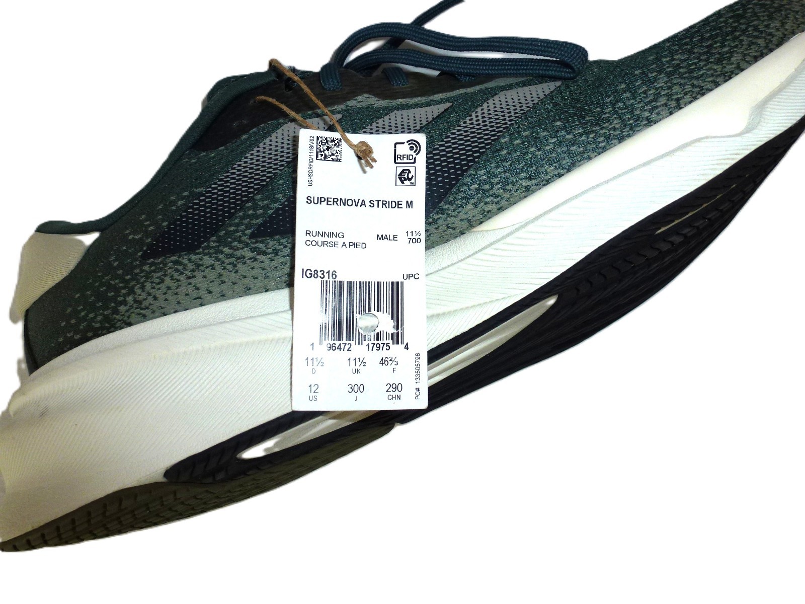 Adidas Supernova Stride M Sneakers Men’s Green Size 12 Running Shoes EU 46 2/3