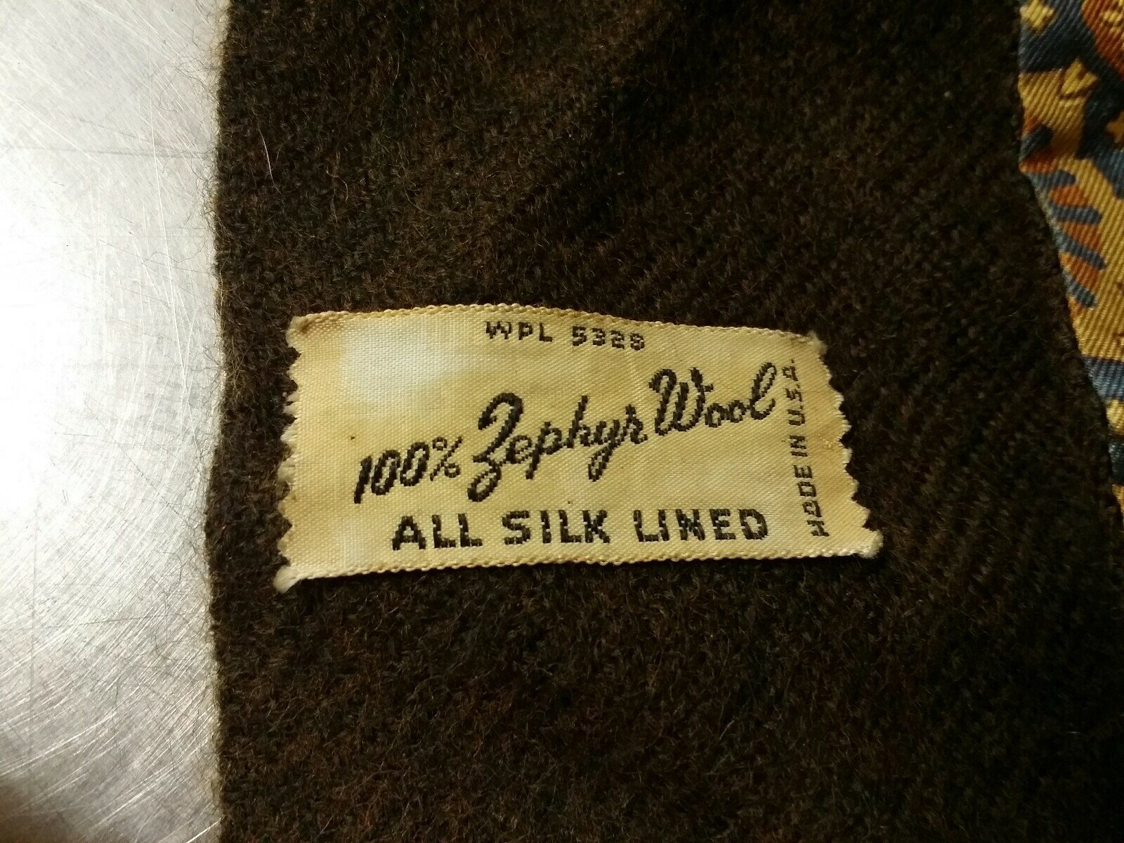 Vintage Reversible Scarf with Buttons, 100% Zephyr Wool & Silk, Brown Blue Tan