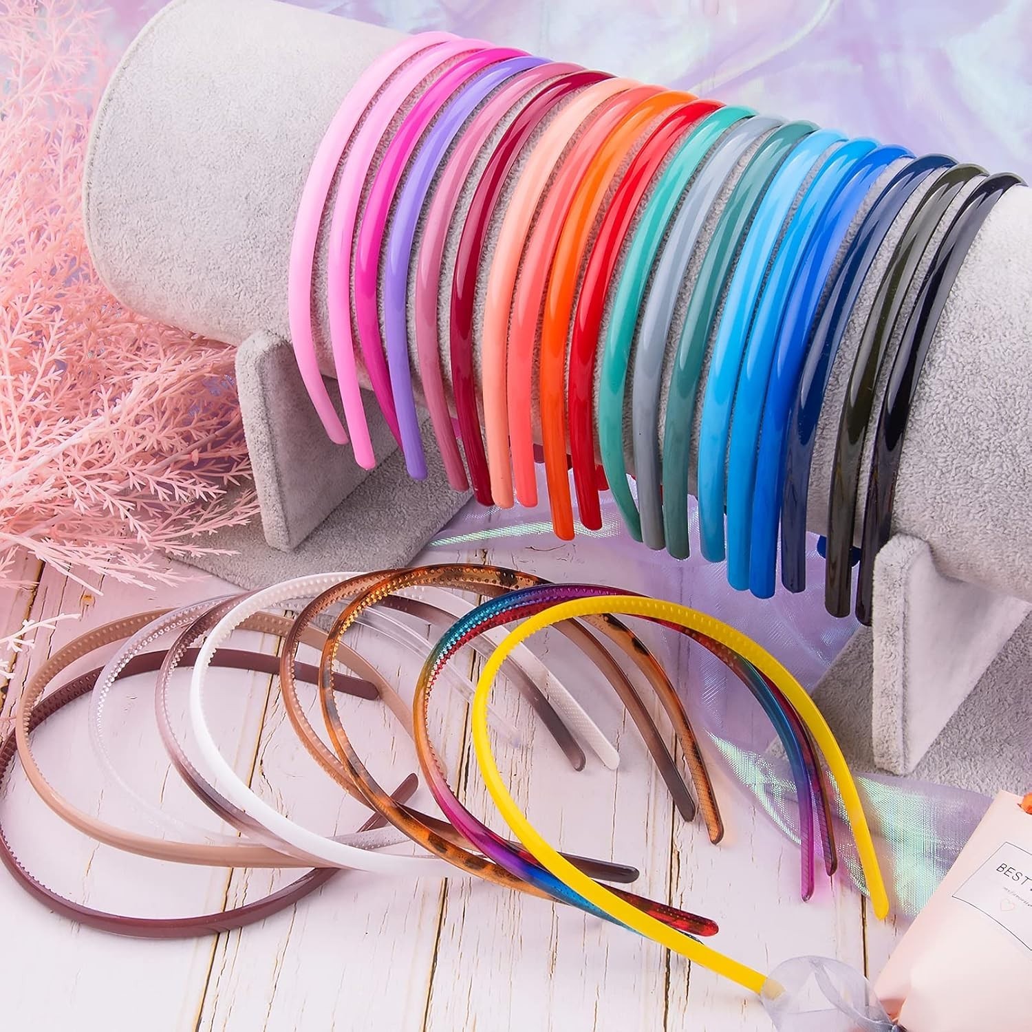 30 Pcs Thin Plastic Headbands with Teeth Colorful 0.8cm Plain Hair Bands