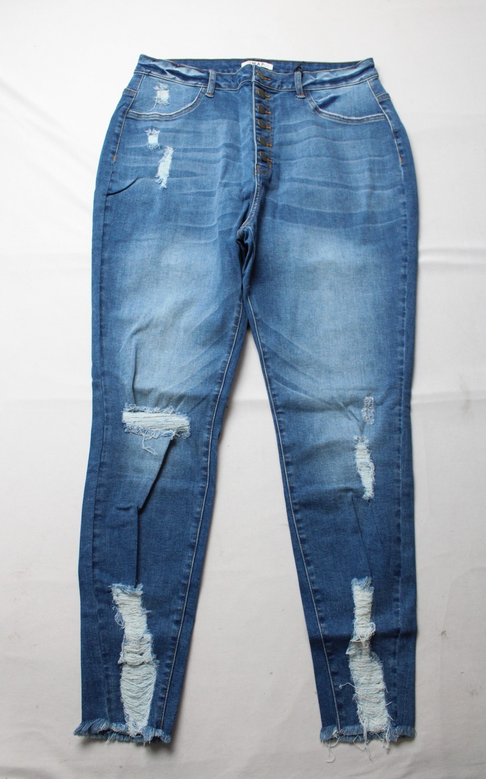 The M.A.P. Women’s Button Distressed Denim Jeans AC2 Blue Size 1XL (17) NWT