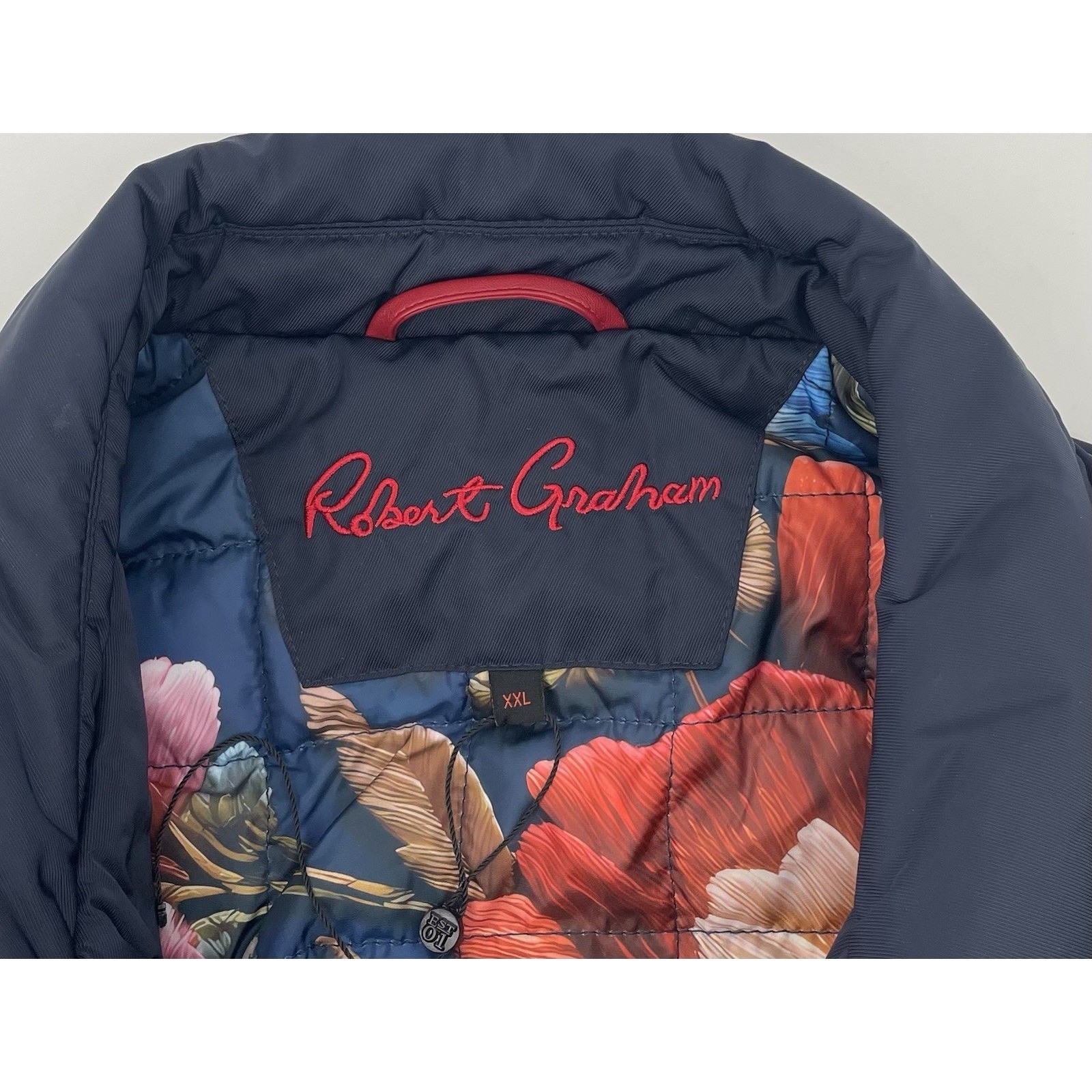 Robert Graham Car Coat Men 2XL Navy Blue Quilted Floral Lining Luxury NWT $275