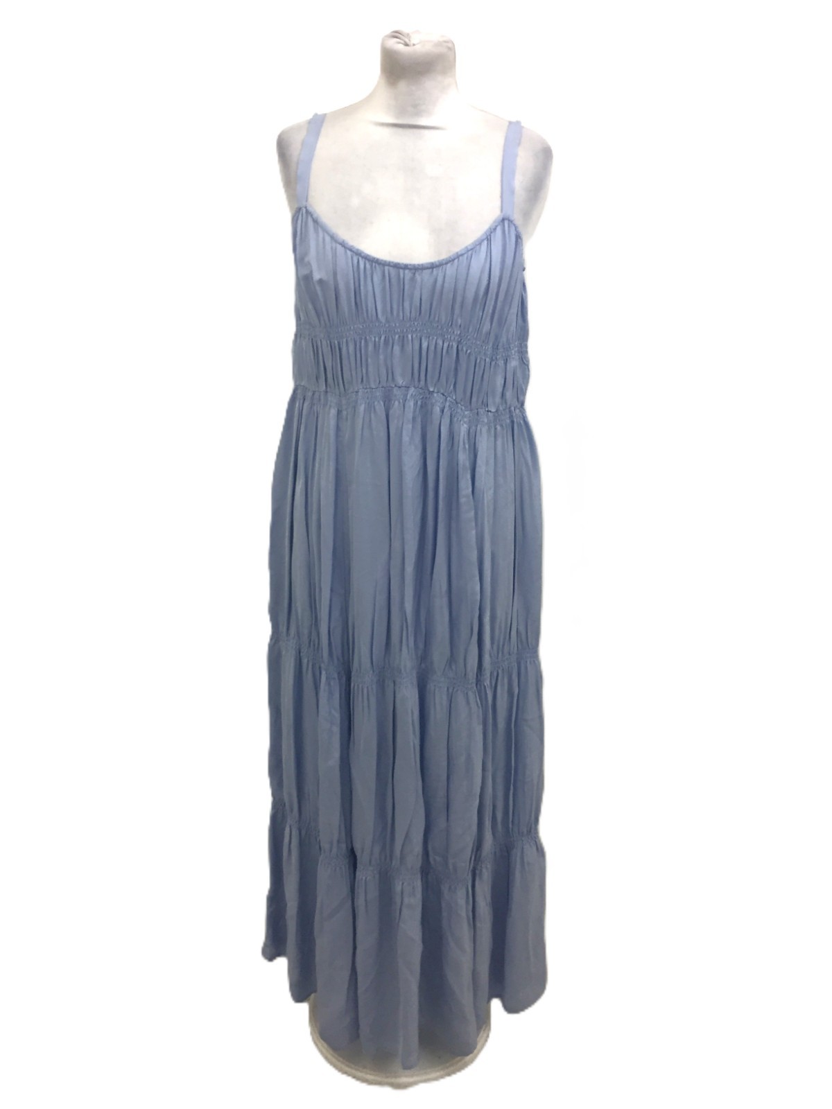 M&S Women’s Dress Periwinkle Blue Cami Maxi Shirred Trapeze Pockets New