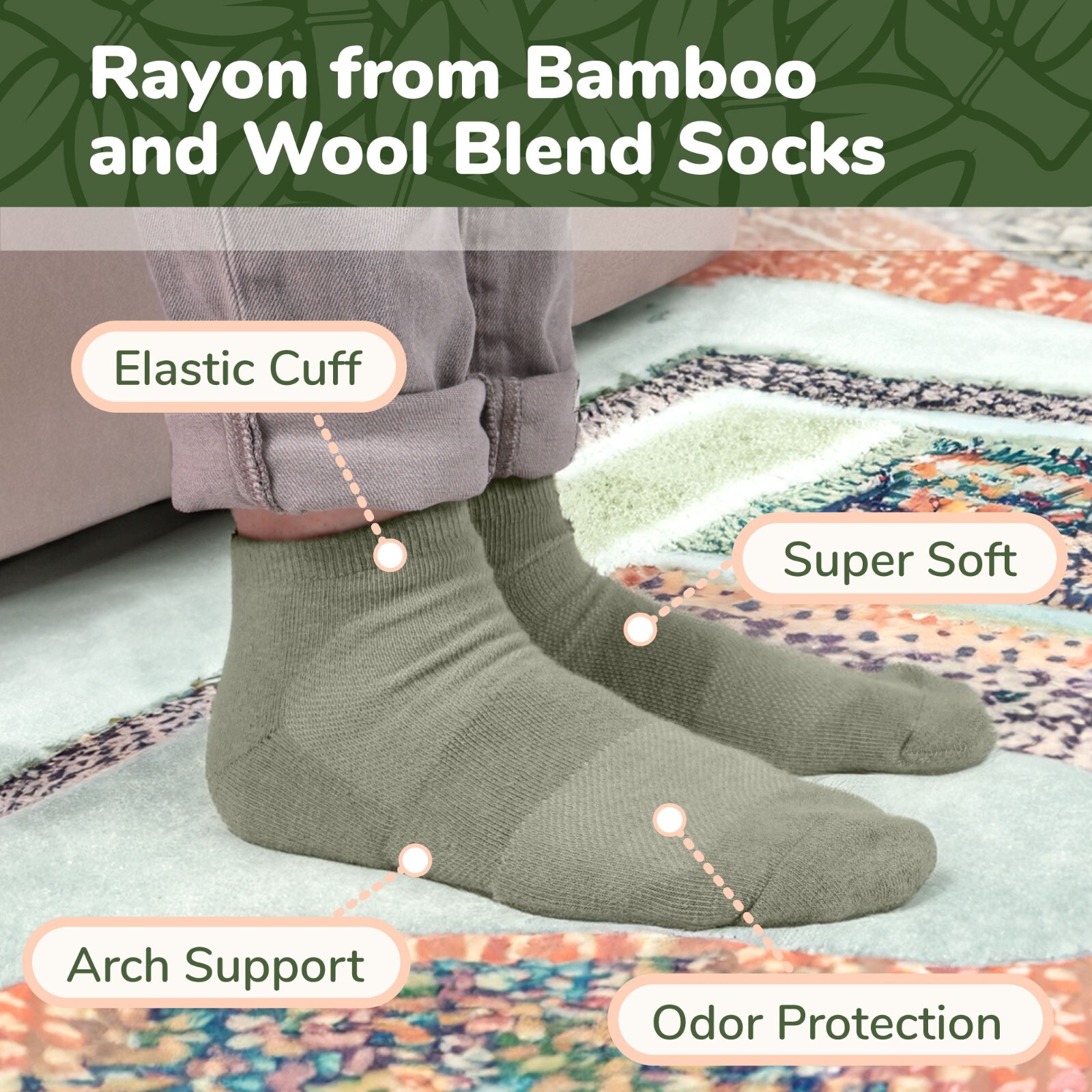 BambooMN Unisex Men Women Rayon from Bamboo Wool Blend Athletic Quarter Socks