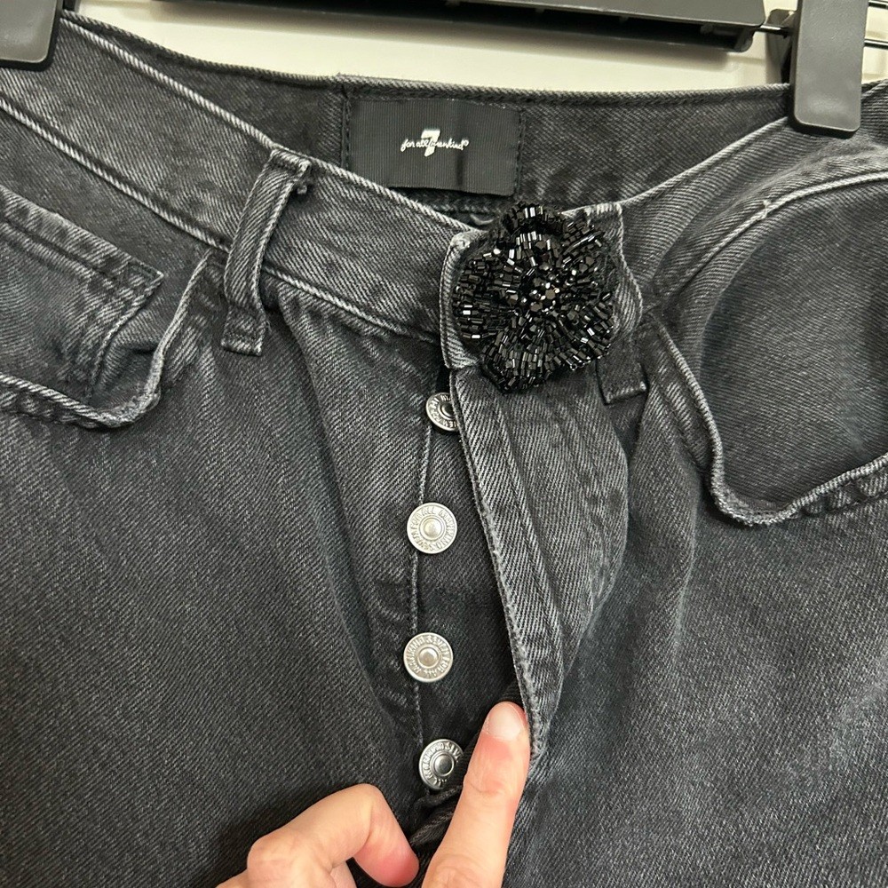 7 For All Mankind Black Easy Straight Leg Distressed 5 button Jeans