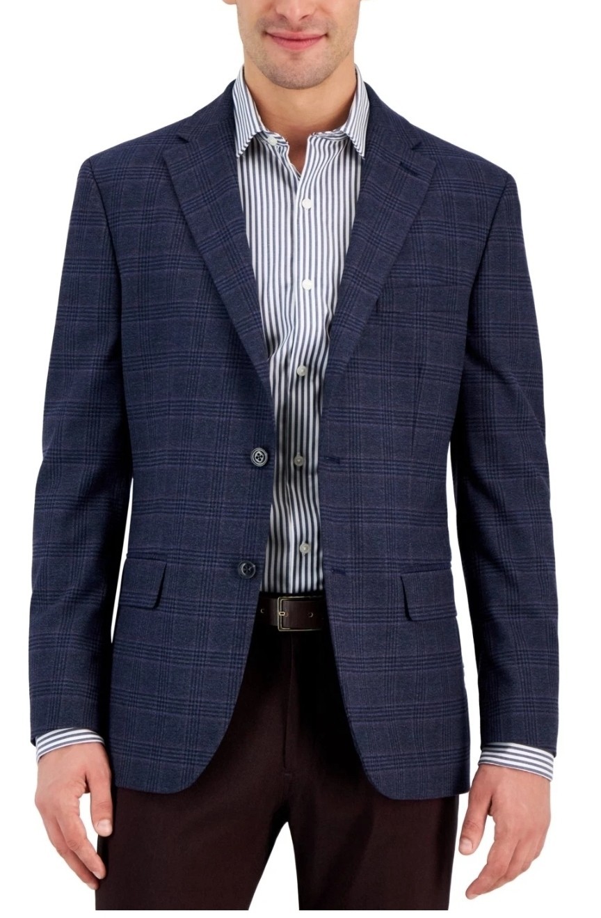 Tommy Hilfiger Men’s Modern-Fit Flex Stretch Sport Coat Navy Pink Plaid 36S NWT