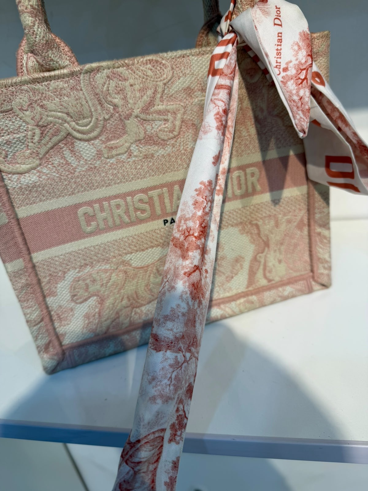 Christian Dior Medium Book Tote Pink Toile de Jouy Sauvage Embroidered Bag