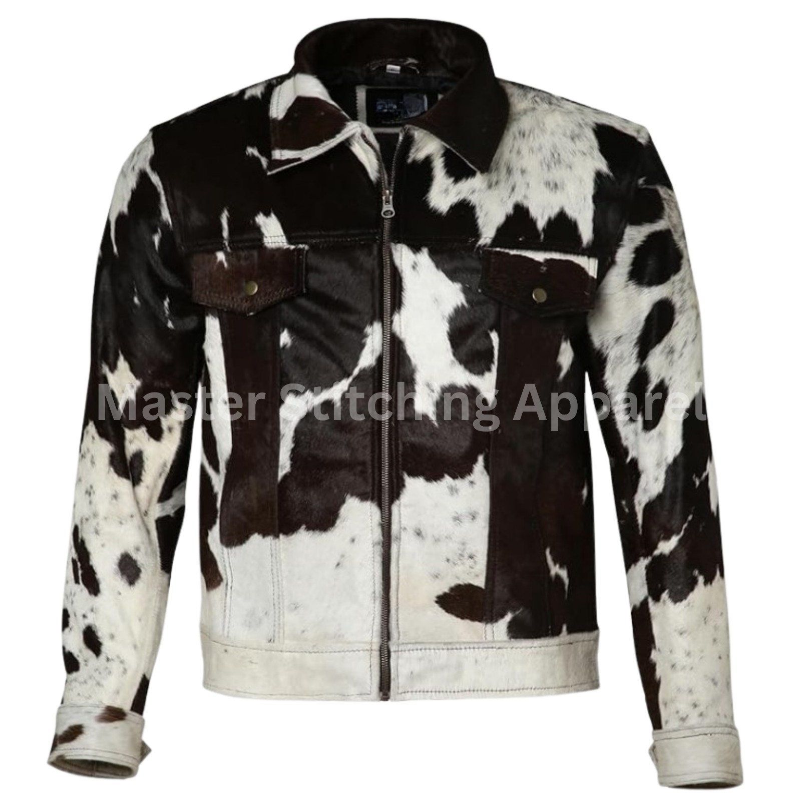 Women’s Retro Style Genuine Cowhide Leather Natural Hair-On Cow Skin Coat S-3XL