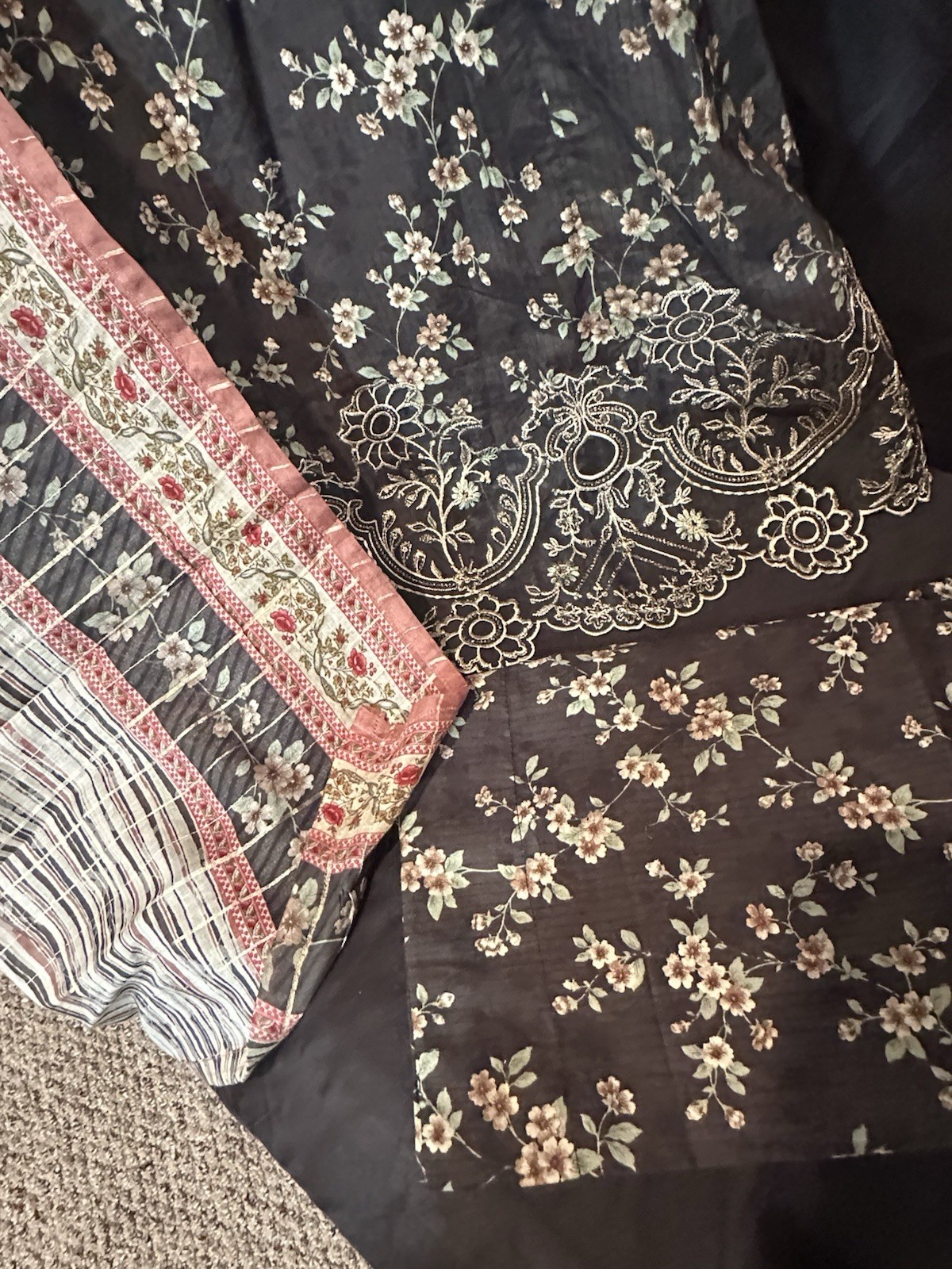 Bin Saeed Lawn Cotton 3 Pc Suit-premium Cut Work Emb- Aline Style-M & L – $44