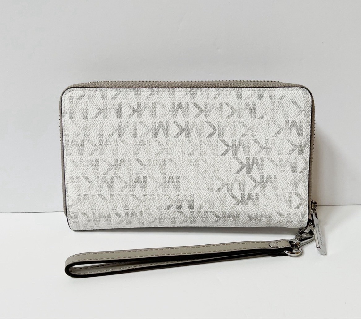 Michael Kors White/Gray Logo Zip-Around Wristlet Wallet for Women