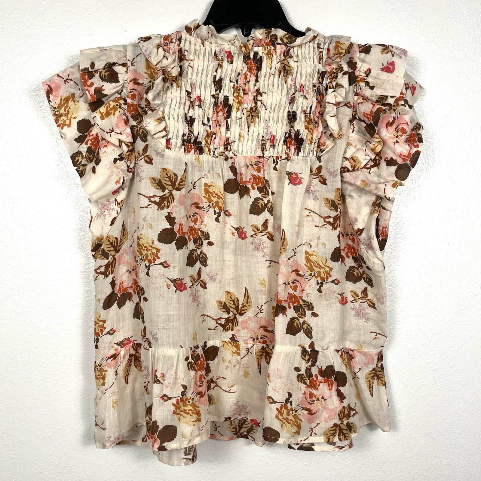 Sea New York Large Floral Ruffled Cap Sleeve Pleated Tasseled Esme Blouse Top