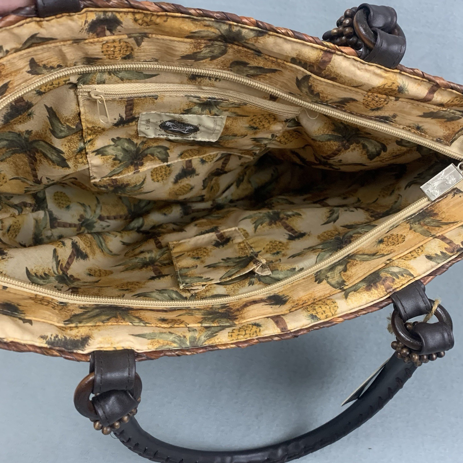 Sun N Sand Brown Woven Tote Beach Palm Tree Tropical Boho Handbag By Paul Brent