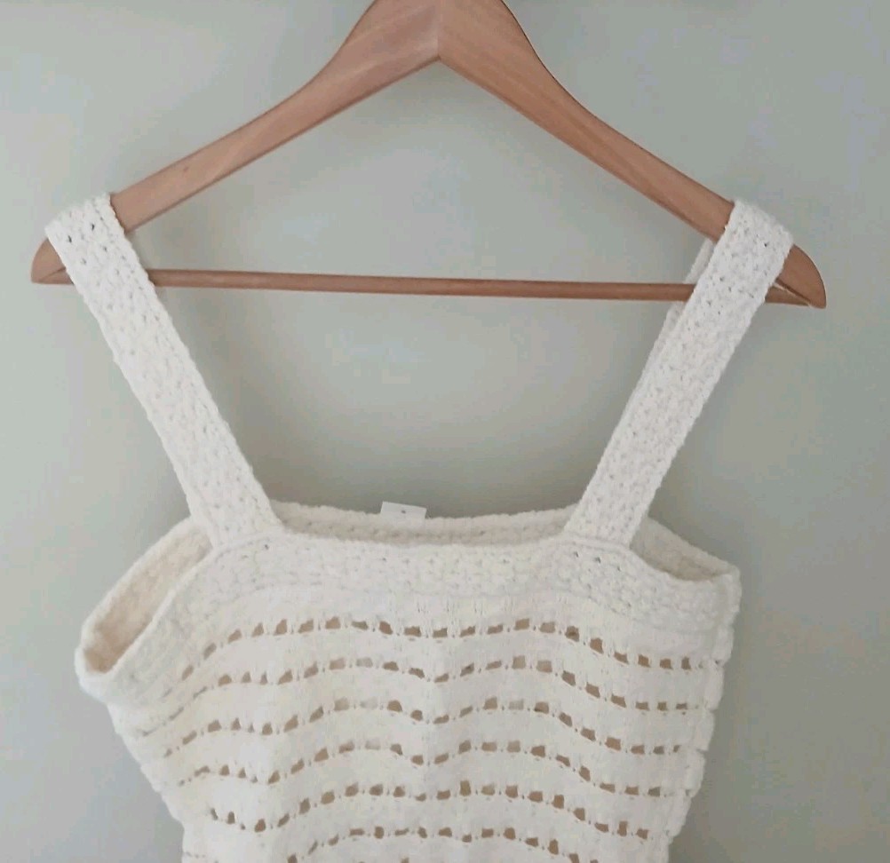 New J. Crew Crochet Ruffle Sweater Tank Top Size Small Cream Cottagecore Coastal