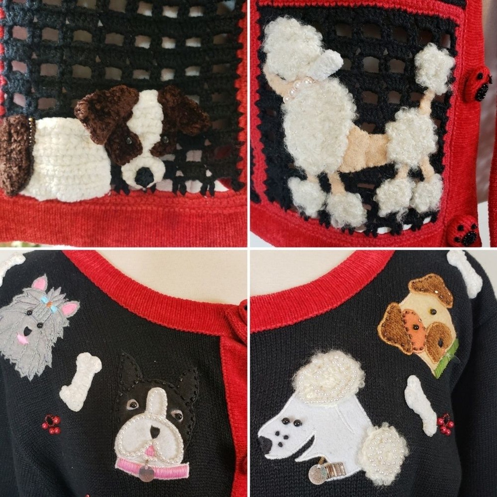 Quacker Factory Vintage Dog Lovers Cardigan Sweater Poodle Shih Tzu Pit Bull Ter