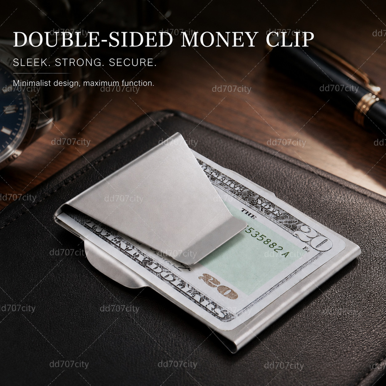New Double Sided Slim Stainless Steel Money Clip Credit Card ID Holder Wallet