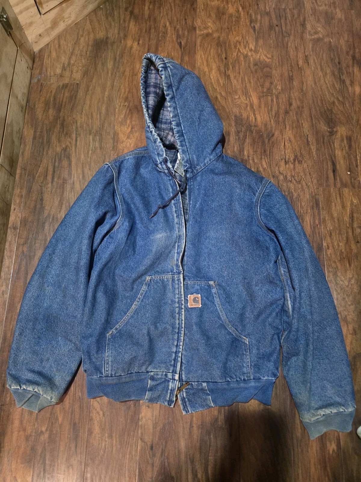 Vintage Carhartt Denim Blanket Lined Jacket Distressed Faded