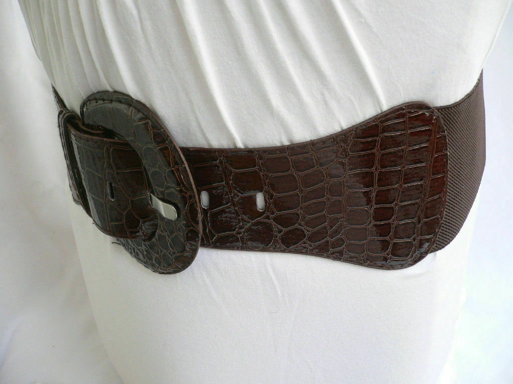 Women Wide Dark Brown Elastic Waistband Fashion Belt Hip High Waist Size XS S M