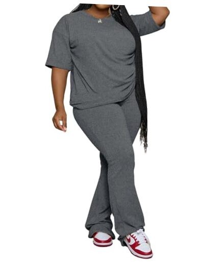 Womens Plus Size Sets 2 Piece Outfits Casual Short Sleeve 5X-Large Plus Grey