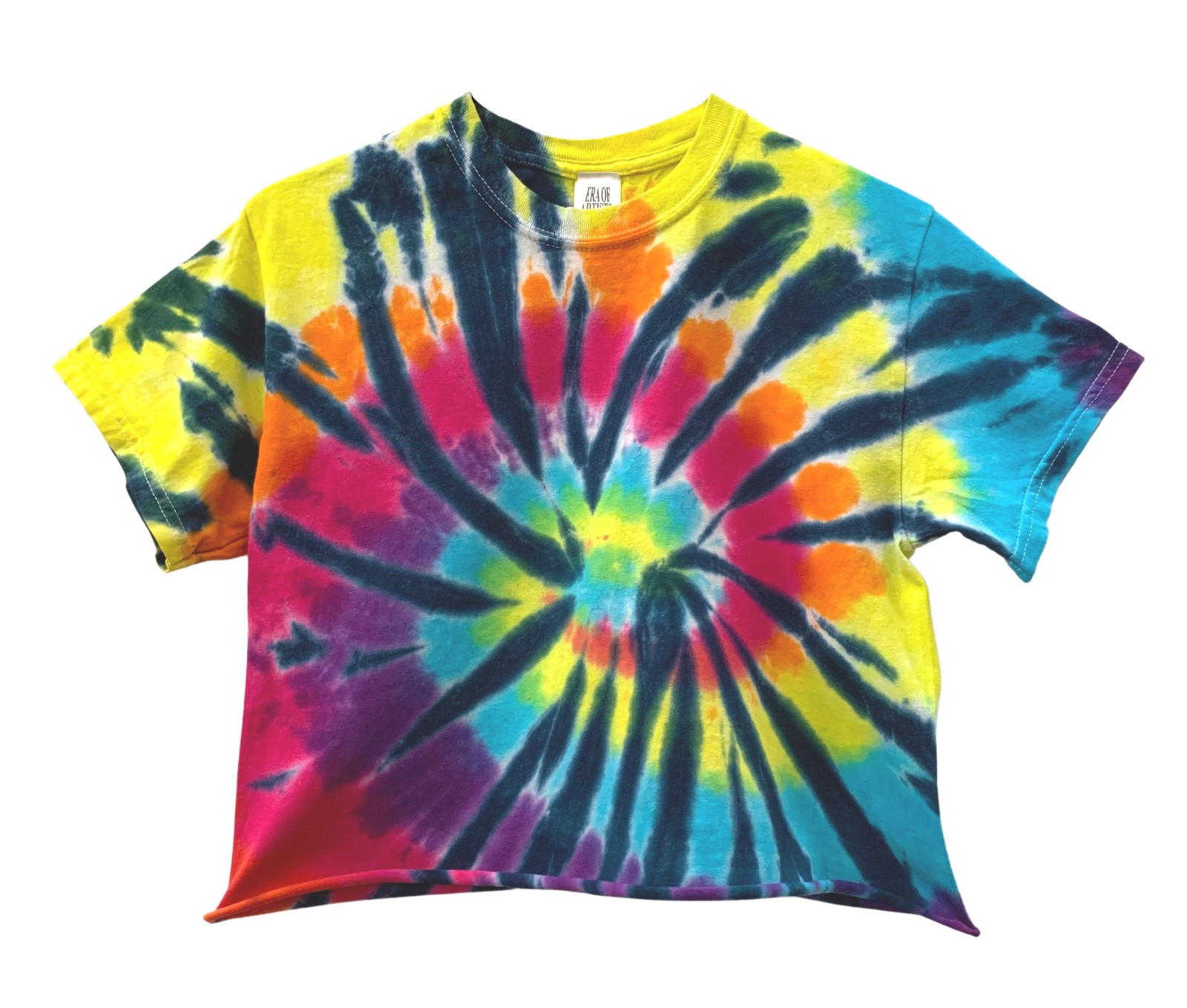 Tie Dye Unisex Cropped Tee, Hand Dyed, Raw Bottom Edge