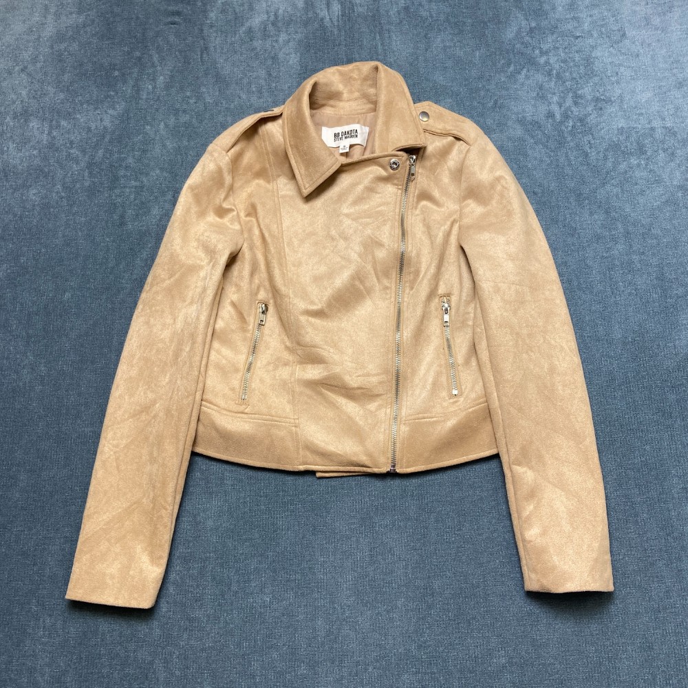 BB Dakota Steve Madden Motorcycle Jacket Womens Small Tan Stretch Faux Suede