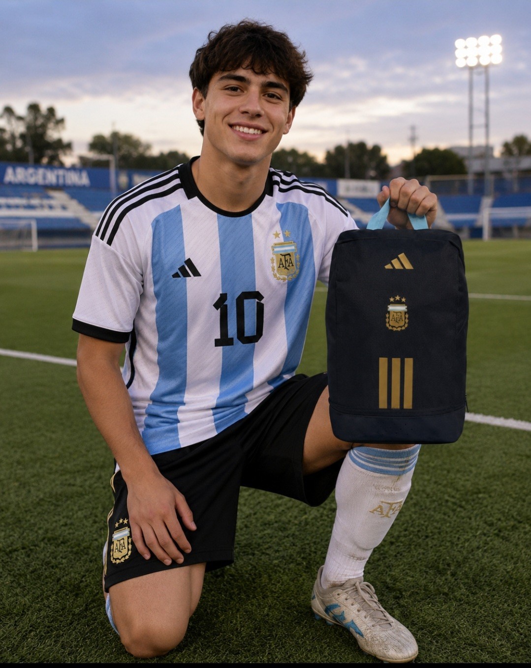 adidas AFA Argentina Soccer Backpack Black/Gold/Light Blue Zip Top Handle