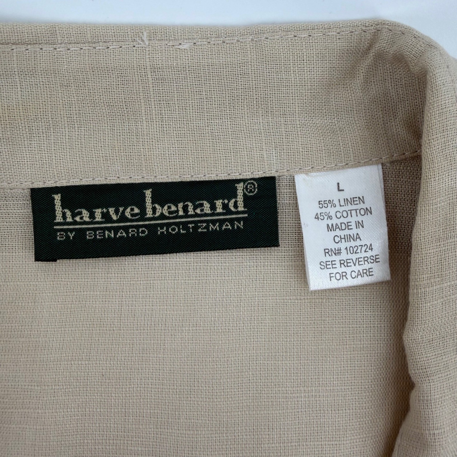 Harve Benard Linen Cotton Floral Soutache Embroidered Button Up Blouse Beige L