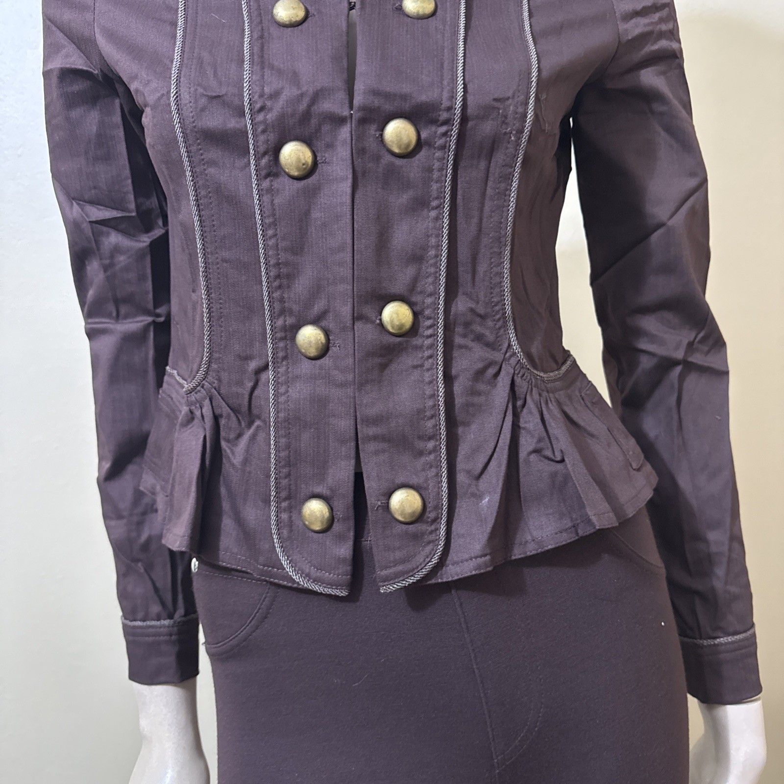 Women’s Brown Cotton Casual Stretch Slim Unlined Metal Button Hook Size S Jacket