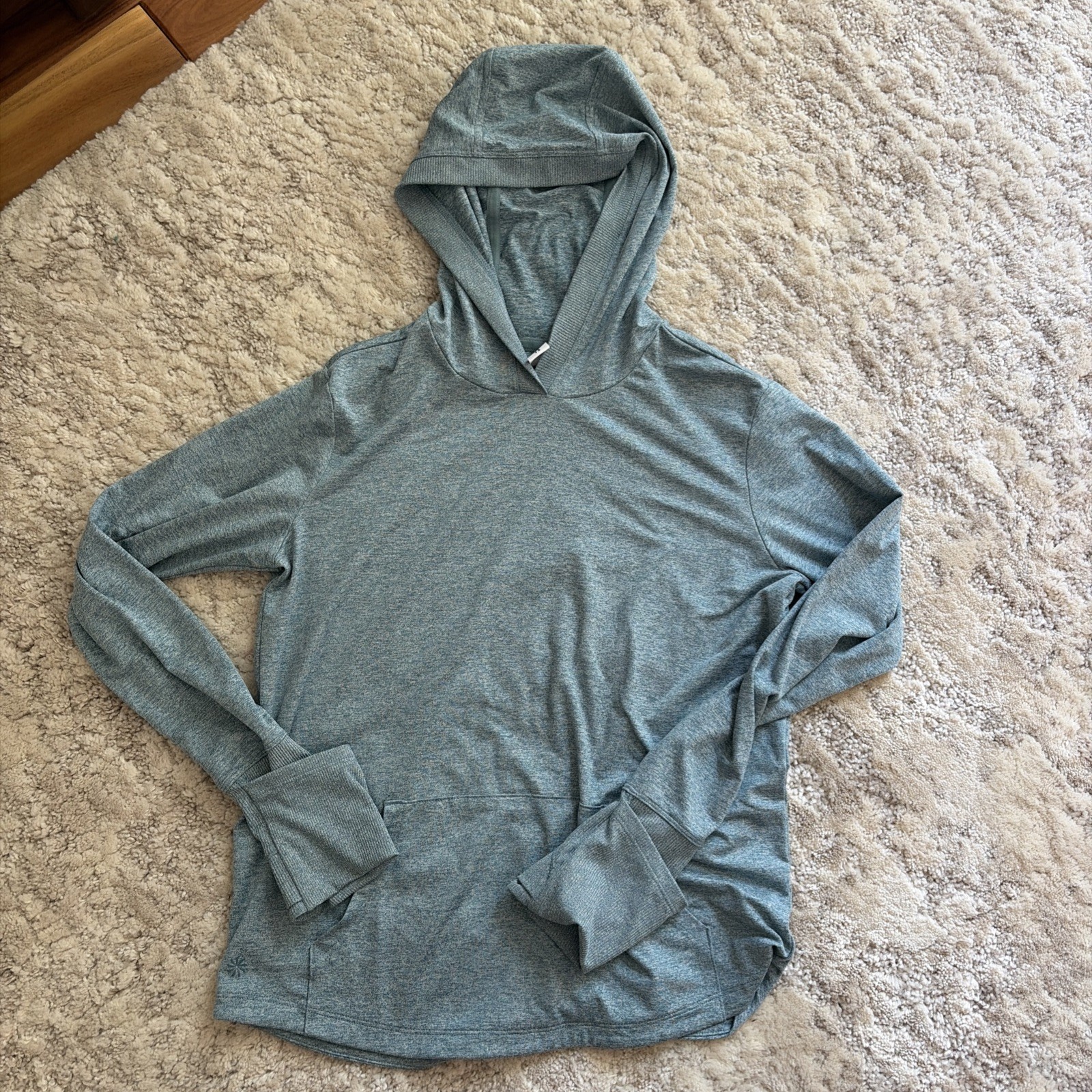 Athleta Girl Uptempo Shirt Blue/Green/Teal Thumbhole Hoodie Kids Extra Large 14