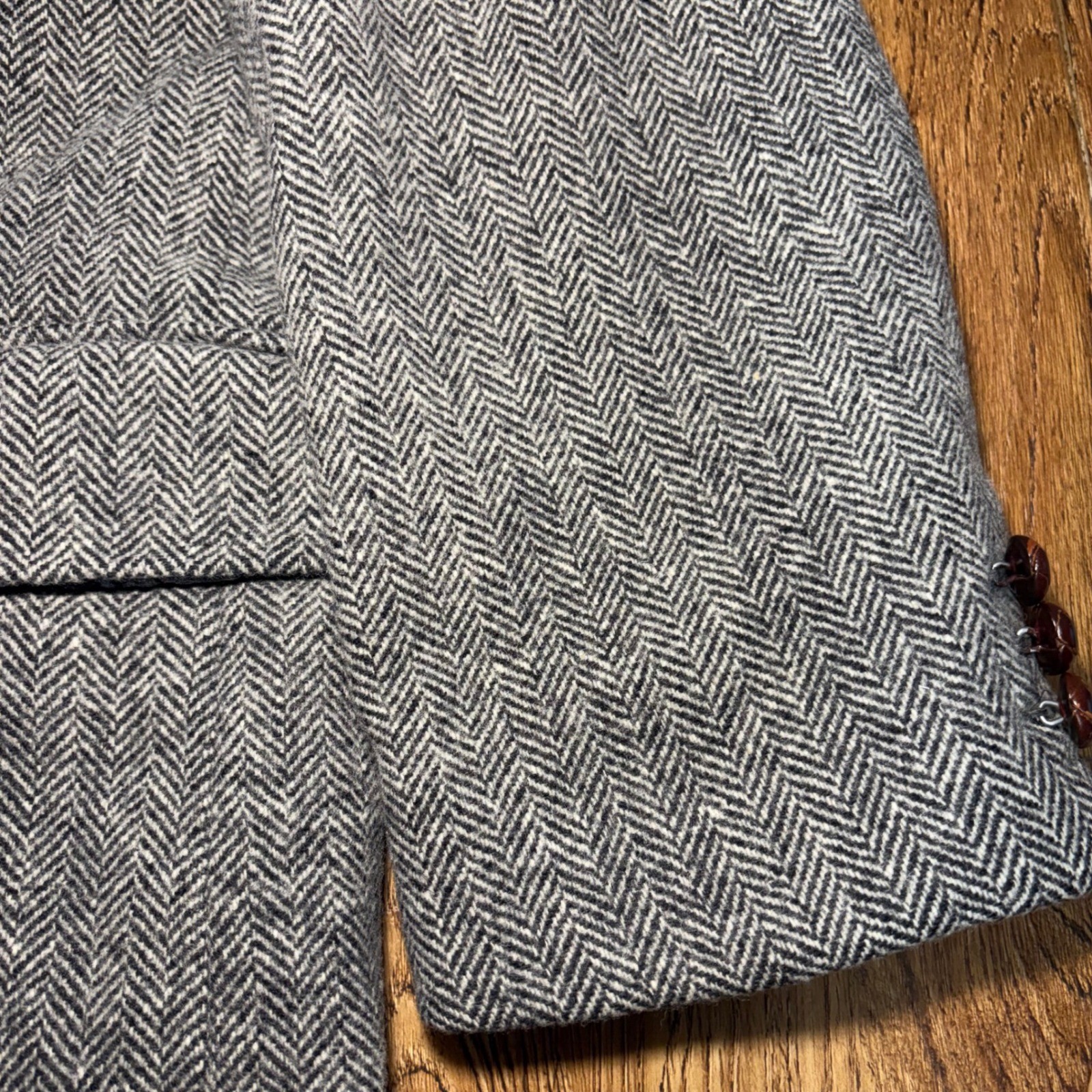 Deansgate Mens 46R Lambswool Herringbone Blazer Gray Sport Coat Luxury Vintage