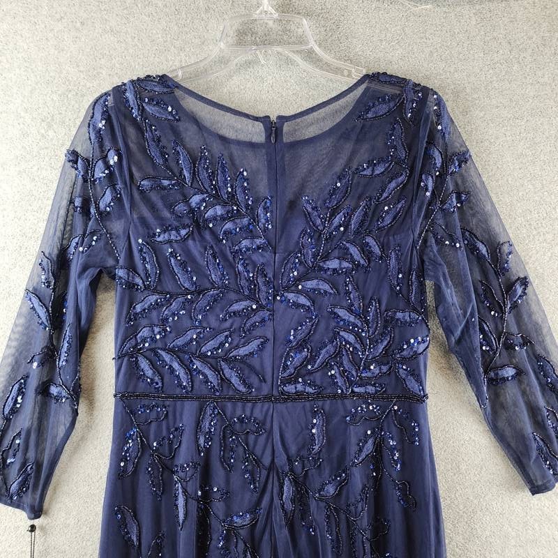 Adrianna Papell Long Sleeve Fully Beaded Mob Column Gown Women’s 10 Blue