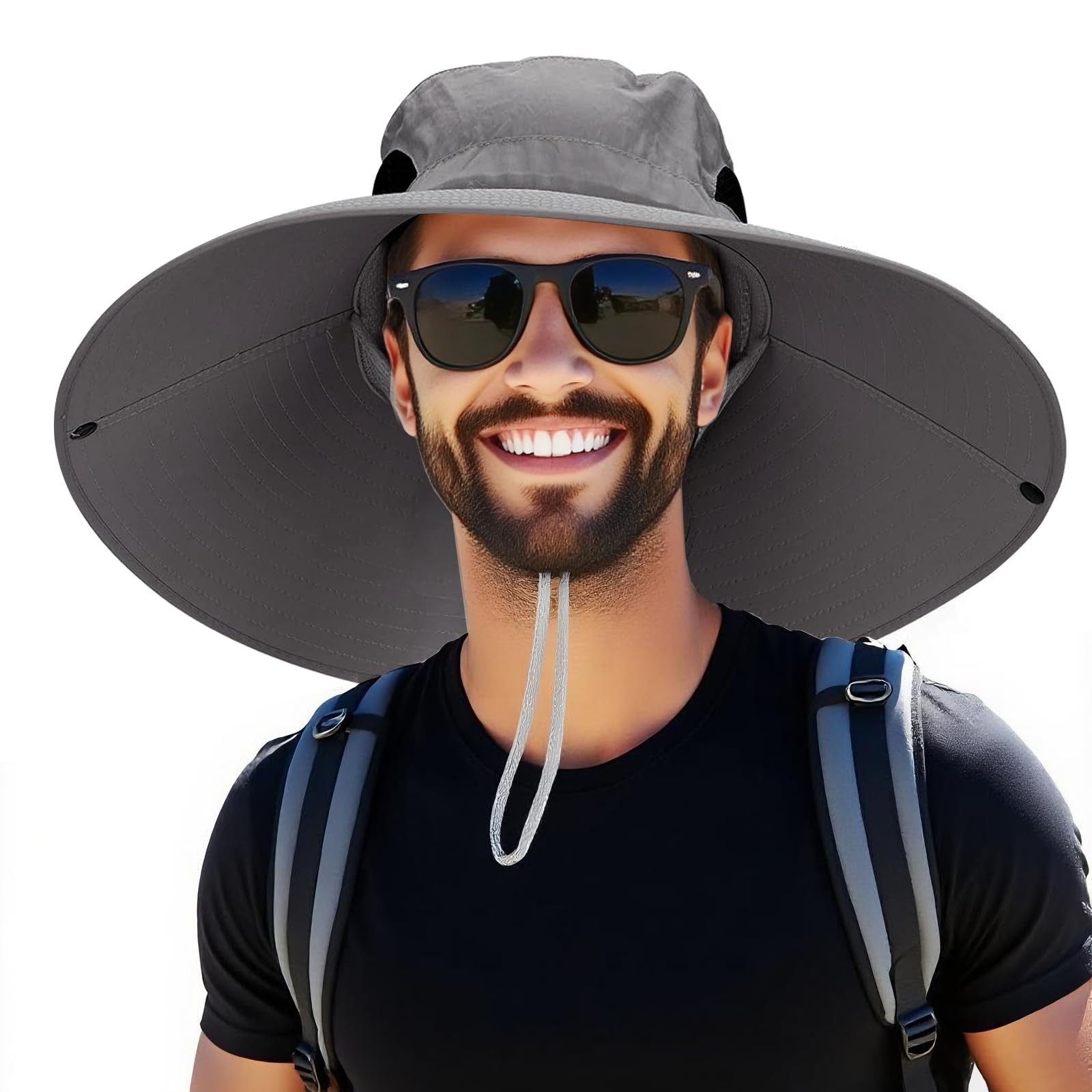 Super Wide Brim Sun Hat, UPF 50+ UV Protection Waterproof 7 1/8, Dark Grey 01