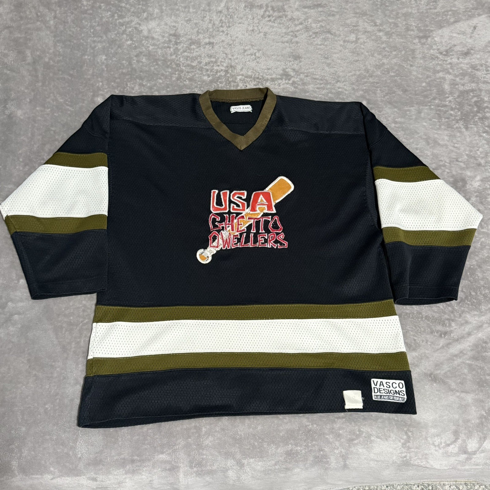 Vintage Vasco Jeans ‘USA Ghetto Dwellers’ Hockey Jersey Hip Hop Rap 90s