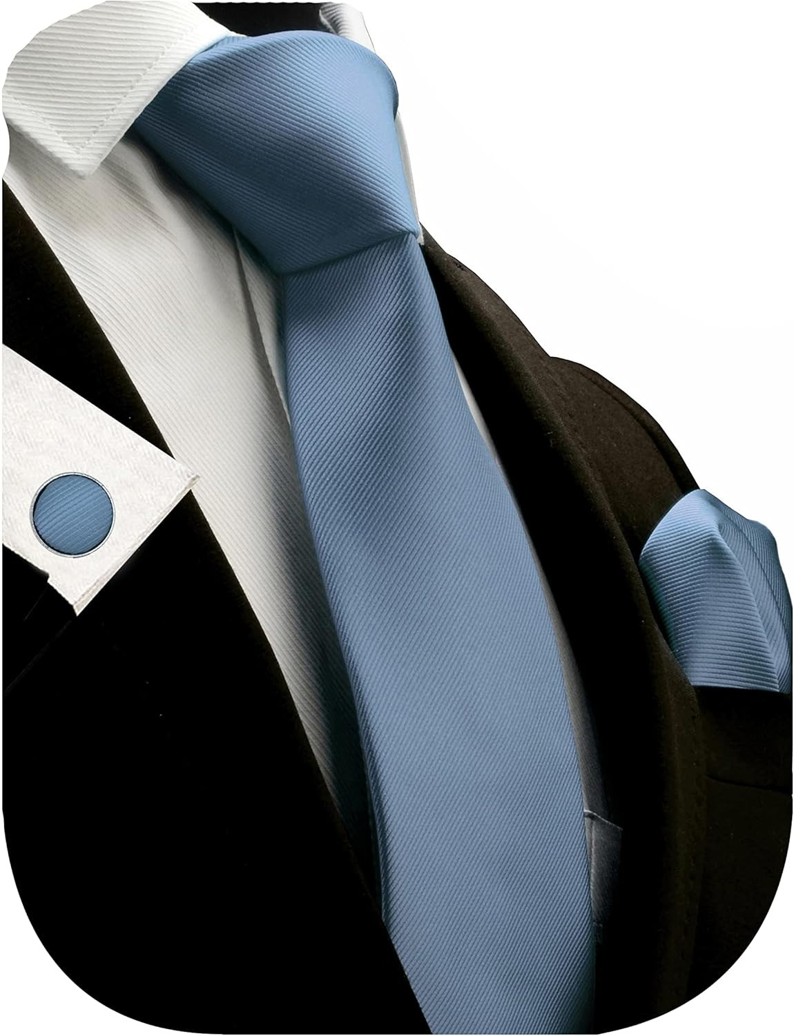 3.15″（8cm） Solid Color Necktie and Pocket Square Cufflinks Sets For Men + Gift B