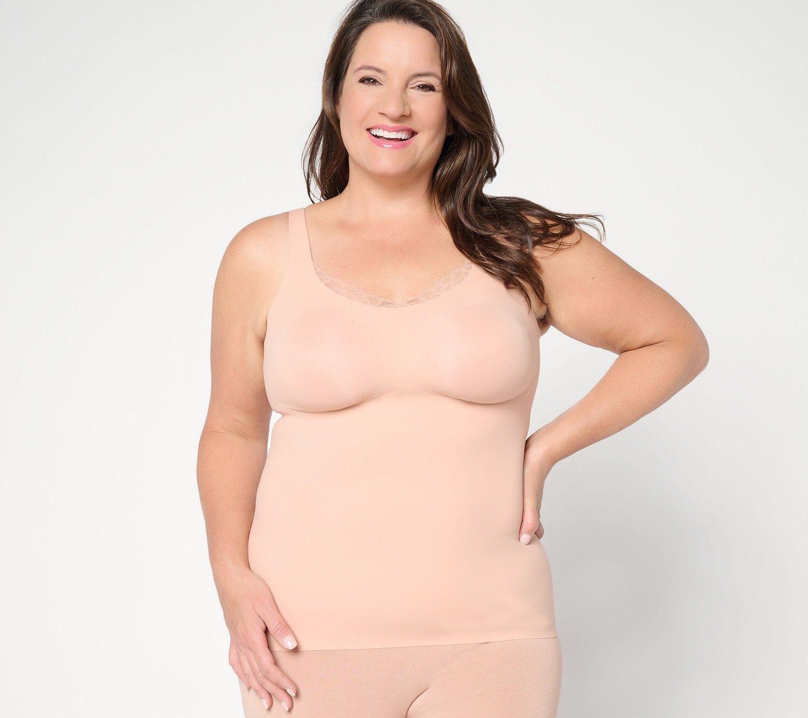 Evelyn & Bobbie Lace Trimmed V-Neck Seamless Bra Cami Himalayan Salt XL New