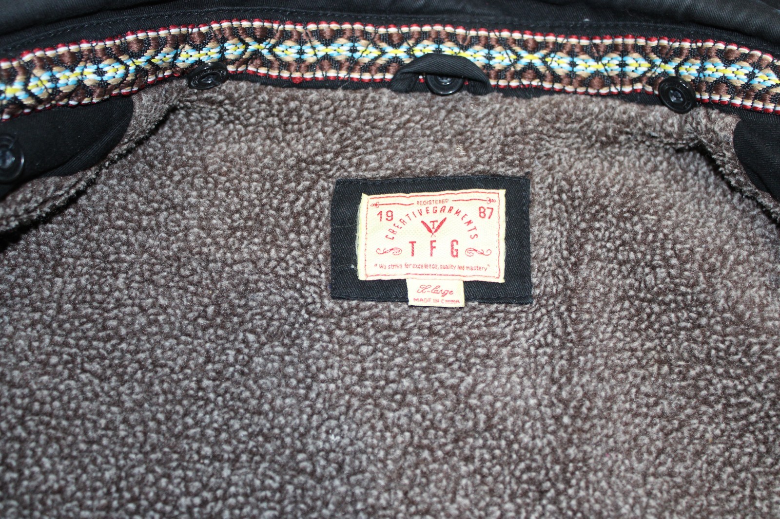 T F G Creative Garments Men Canvas Jacket SZ L Black 4 Pockets Insulated Casual
