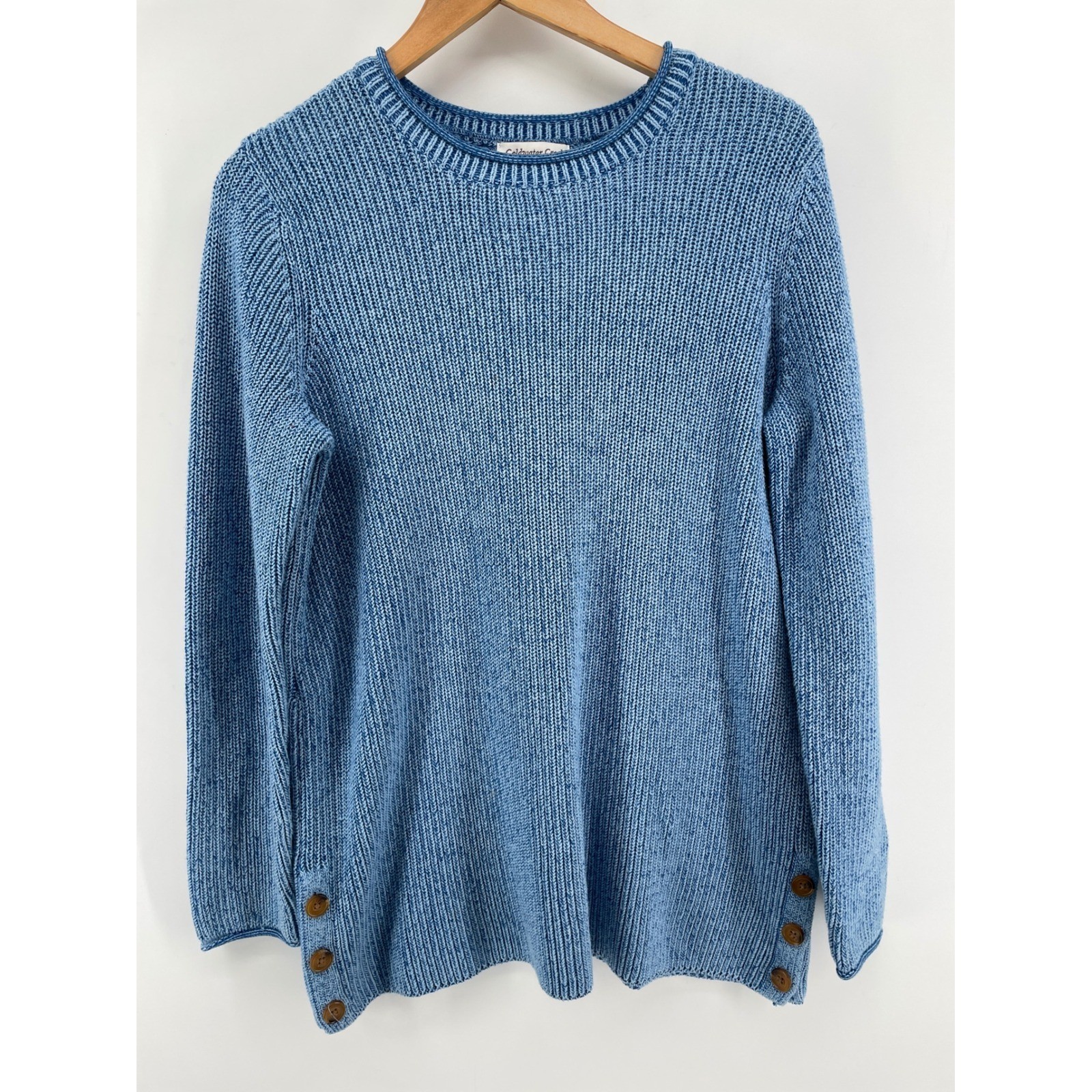 Chunky Shaker Knit Sweater Womens Medium Blue 100% Cotton Y2K Roll Neck Coastal