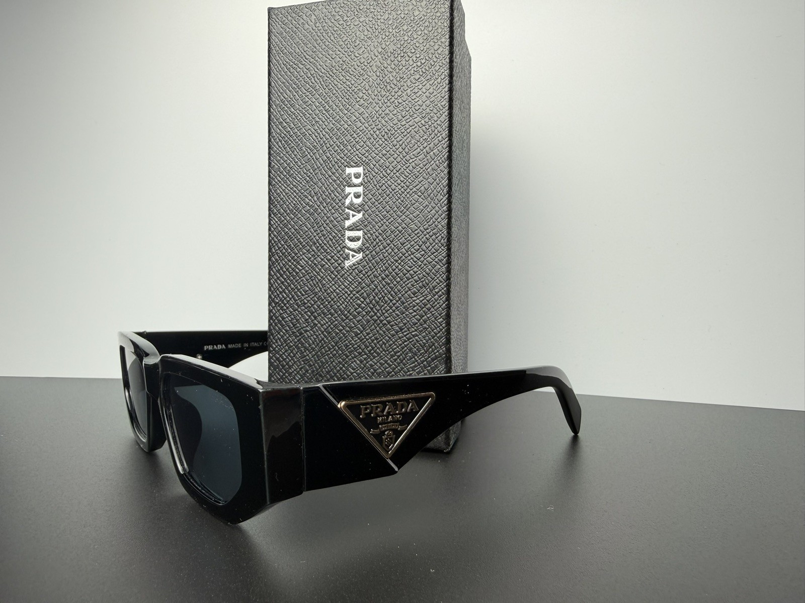 Prada Sunglasses 8297 Shiny Black/ Black lenses, Big 142 mm Frame Width, Italy