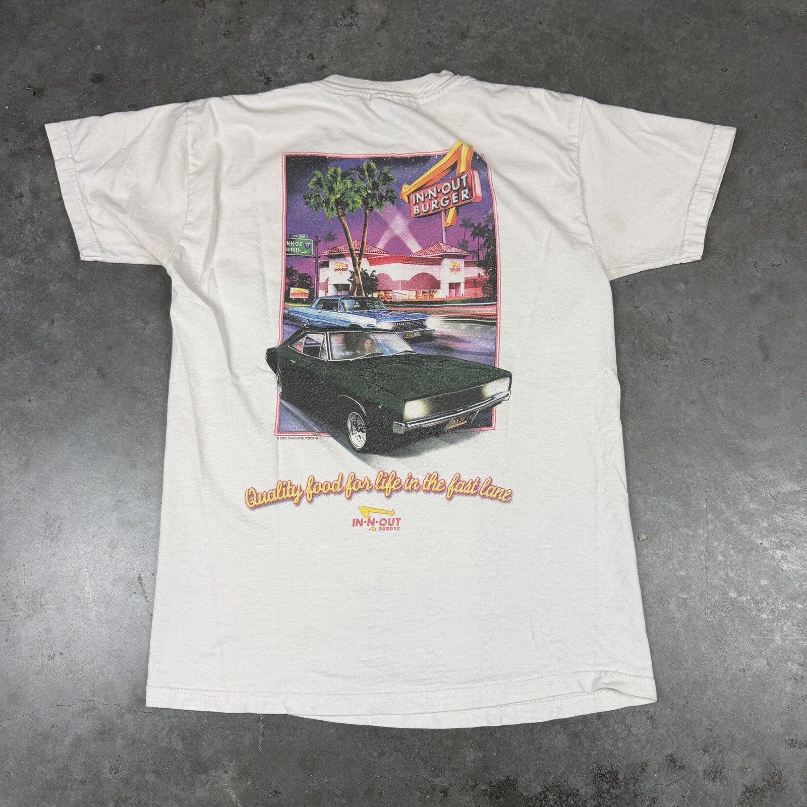 In N Out T Shirt Mens Small White Vintage Y2K Flaws Burger California