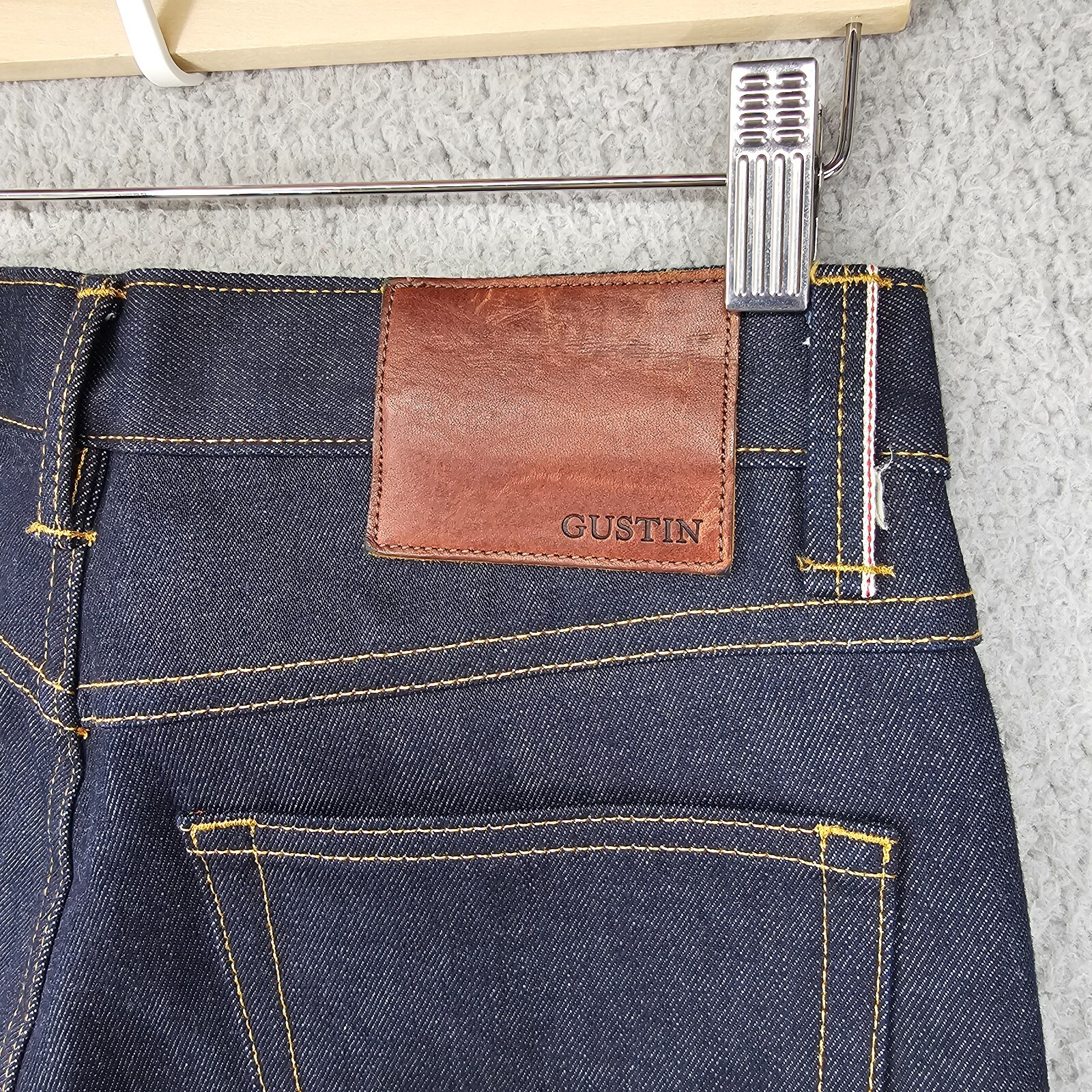 Gustin Selvedge Jeans Mens 31×34 Blue Dark Wash Denim Skinny Button Fly USA