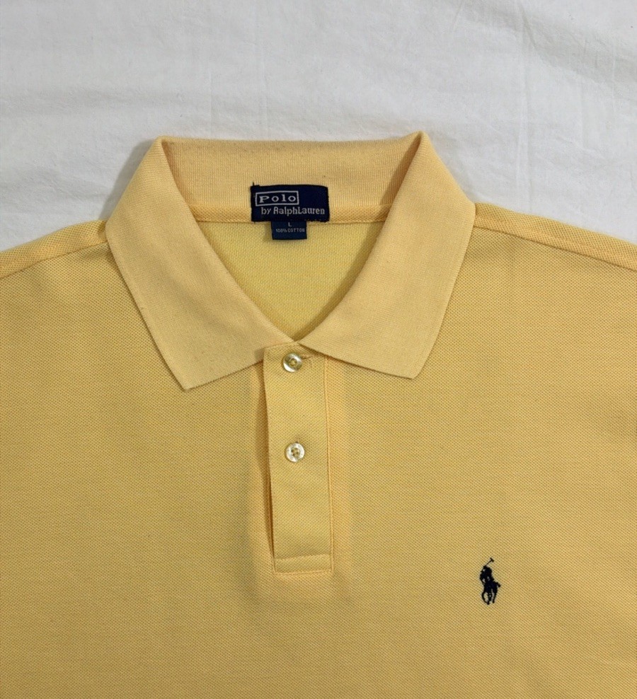 Polo Ralph Lauren Mens Yellow Pique Polo Shirt Short Sleeve Classic Fit Sz L