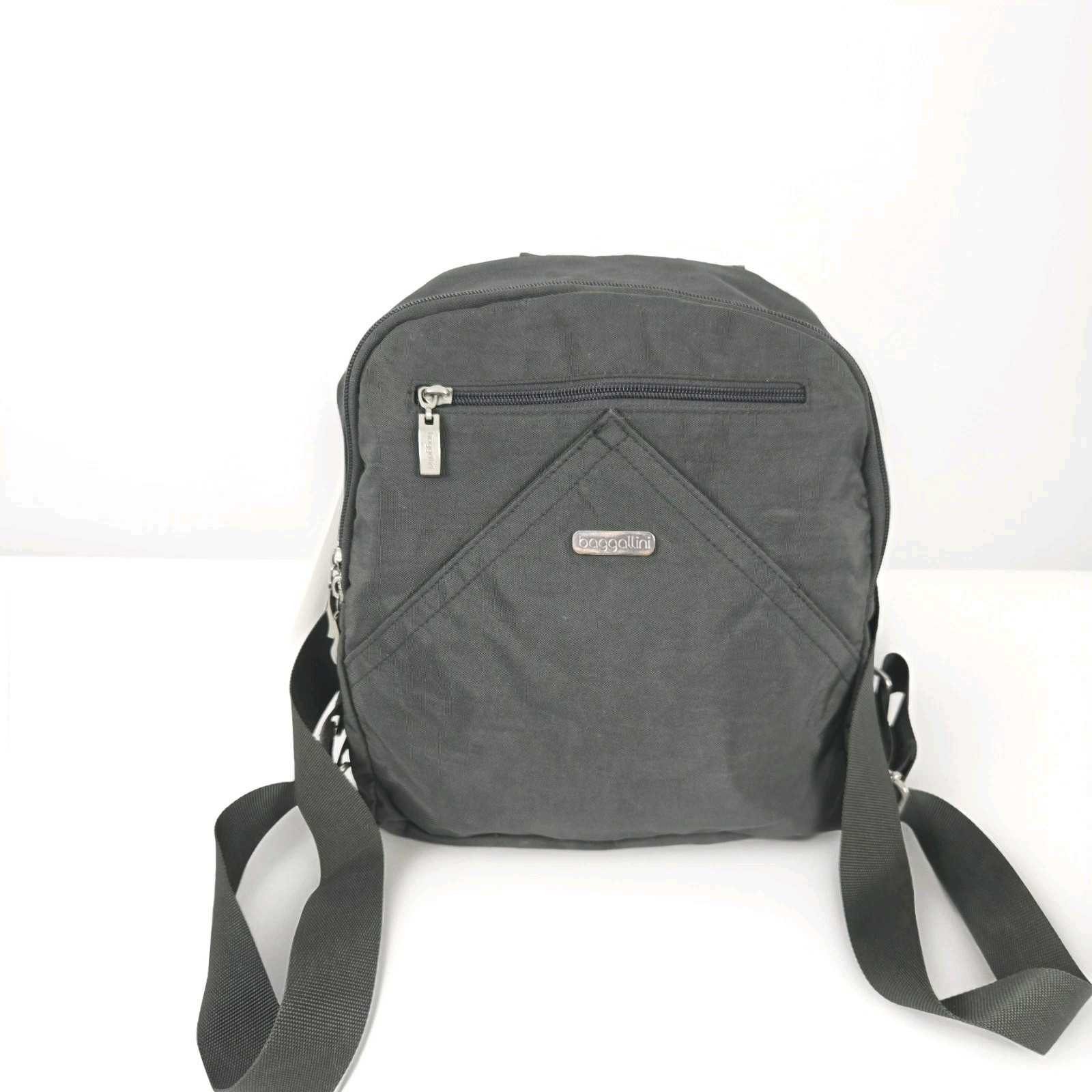 Baggallini Backpack Gray Bag Pink Inside Multi Zip W Pockets