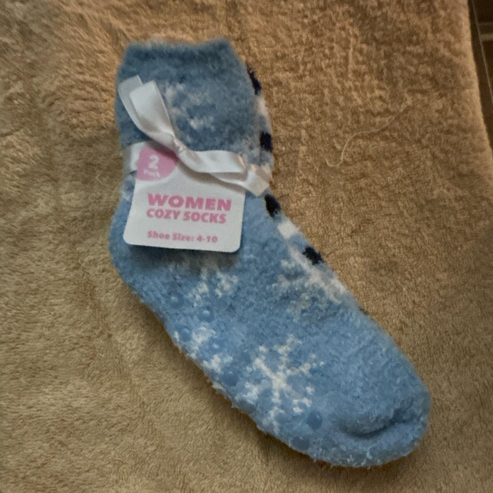 Women’s Cozy Fuzzy Socks 2 Pairs Blue Navy White Striped Size 4-10