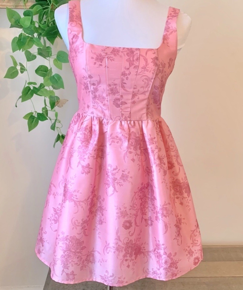 Pink Taffeta Floral Minidress