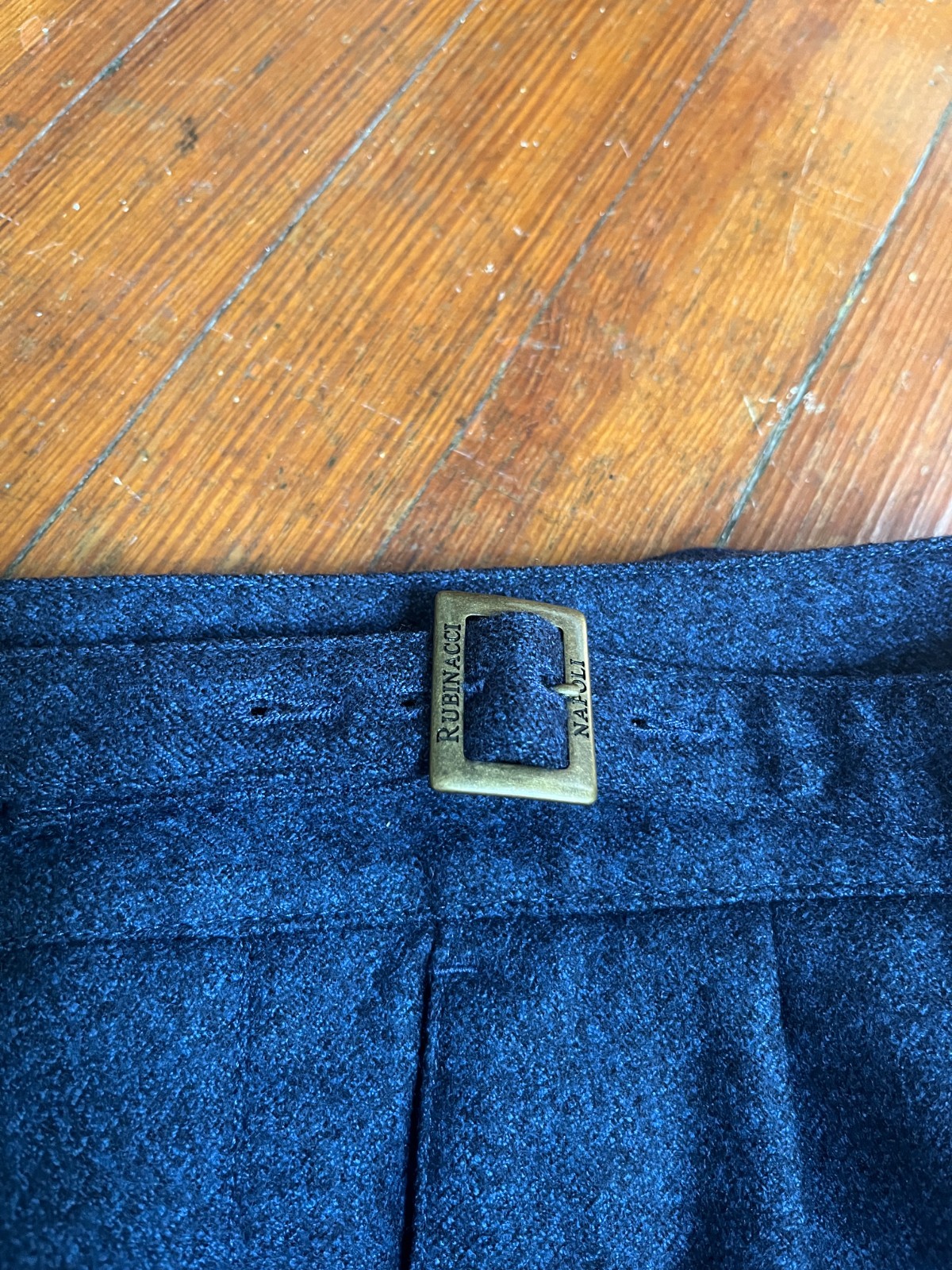 $700 Rubinacci Napoli Pleated Manny Gurkha Pants Melange Blue Flannel 46/30 US